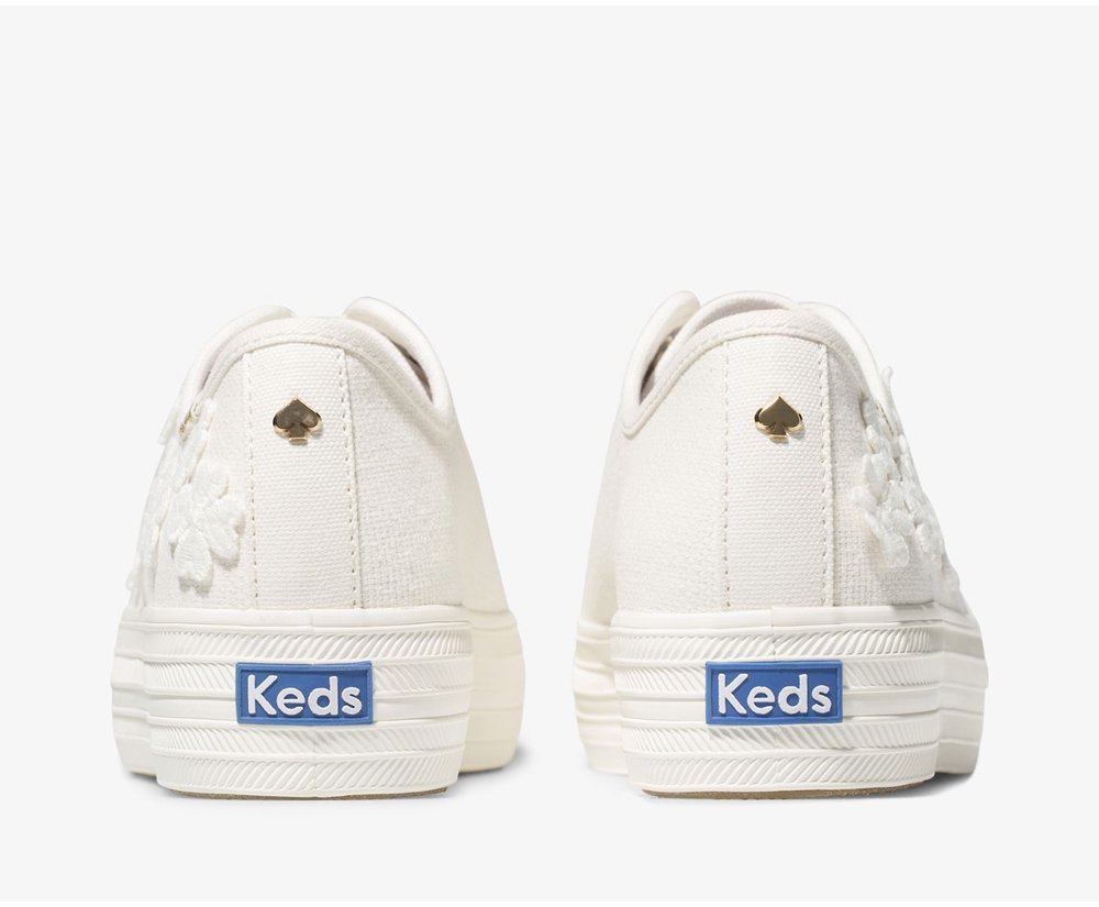 Πανινα Παπουτσια Γυναικεια - Keds Kate Spade New York Triple Kick Woven Flowers - Λευκα - TNFHK5893